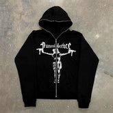 Bxoxo Streetwear hip-hop punk cardigan pullover sweater autumn and winter Harajuku Y2K rock aesthetic chic pattern print cardigan tops